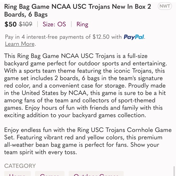 Ring Bag Game NCAA USC Trojans New In Box 2 Boards, 6 Bags - Picture 9 of 9